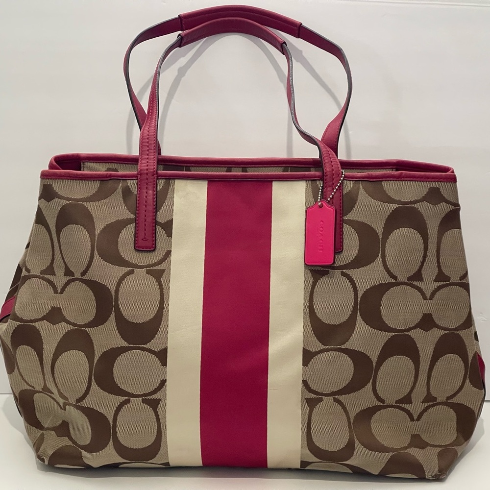 Coach Hamptons Weekend Signature Stripe Tote berry pink - Picture 2 of 10